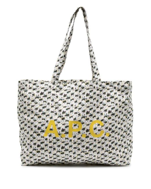A.P.C. Gray Logo-print Cotton Tote Bag