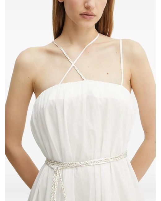 SIMONA CORSELLINI White Cross-Strap Ruffled Midi Dress