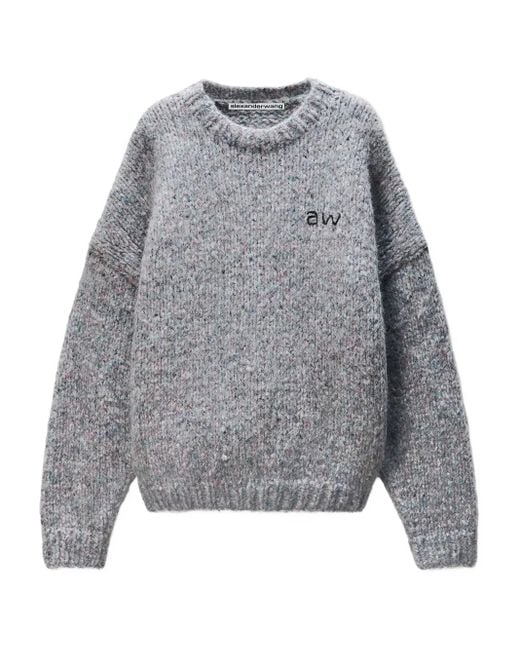 Alexander Wang Gray Embroidered Crew-Neck Sweater