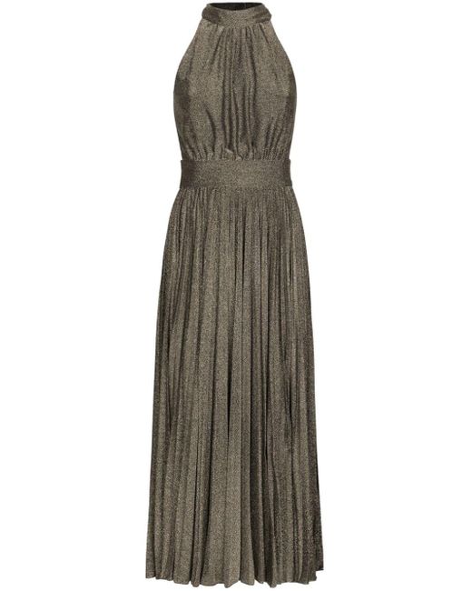 Dolce & Gabbana Metallic Pleated Silk Midi Dress
