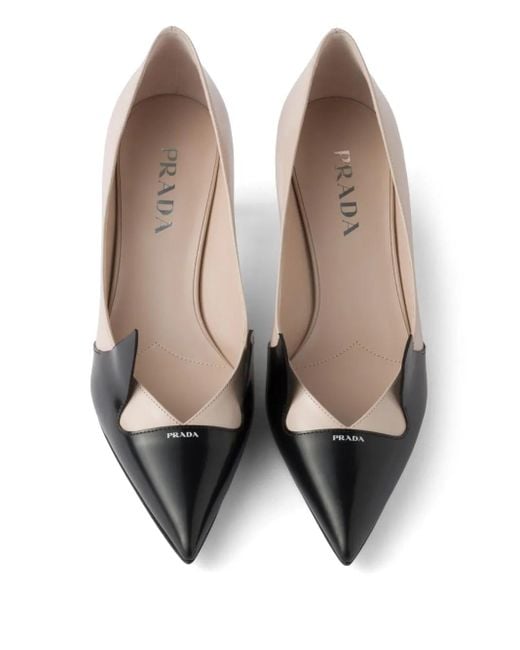 パンプス Prada Two-Tone Leather Pumps Prada 55Mm Two-Tone Brushed-Leather Pumps in White | Lyst