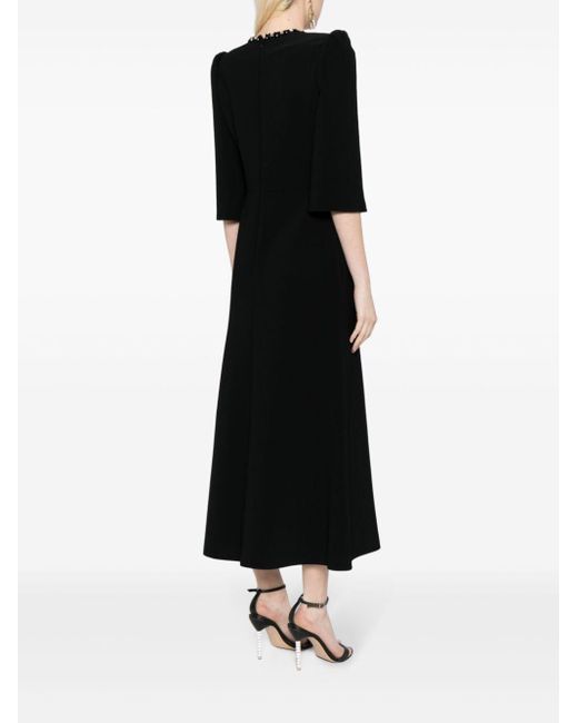 Jenny Packham Black Capote Crystal-embellished Midi Dress