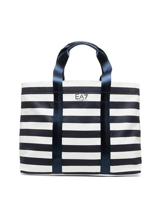 EA7 Blue Large Train Striped Tote Bag