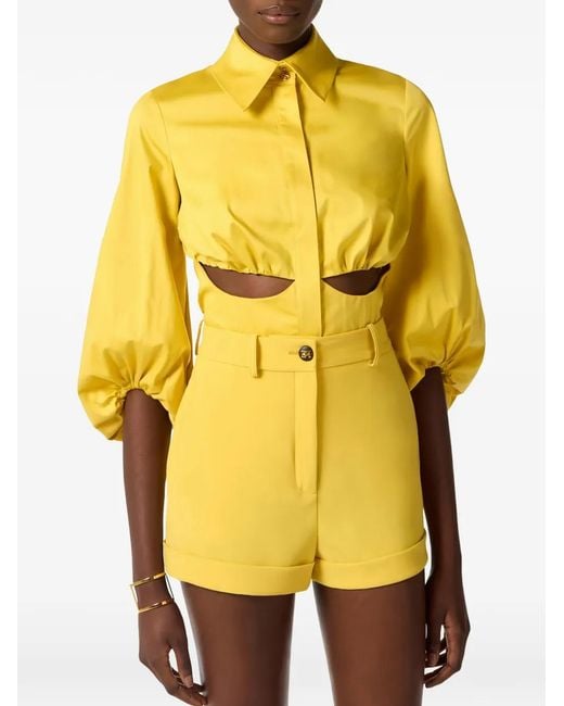 Elisabetta Franchi Yellow Balloon-Sleeves Cut-Outs Shirt