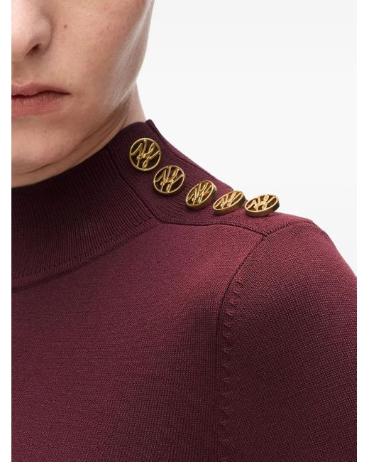 Karl Lagerfeld Purple Mock-Neck Knitted Top