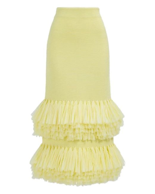 Aje. Agave Raffia Midi-Rok in het Yellow