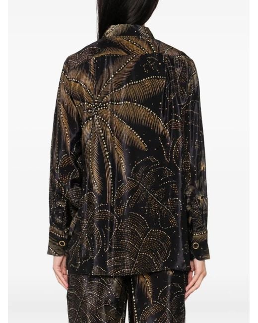 Farm Rio Black Palm-Print Button-Up Shirt