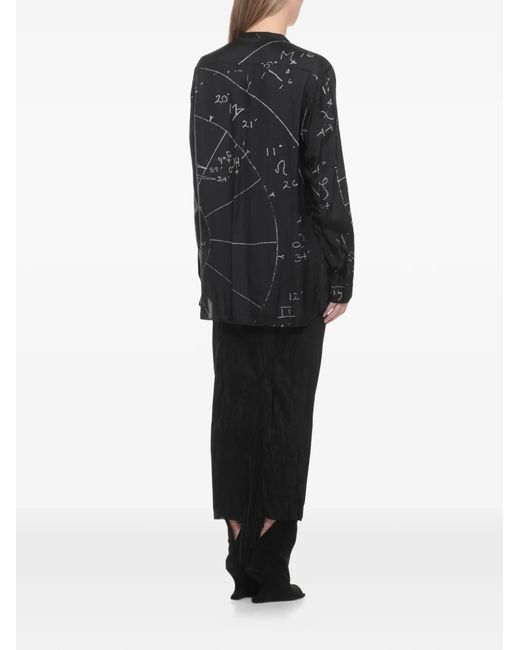 Rick Owens Black Printed V-Neck Shirt