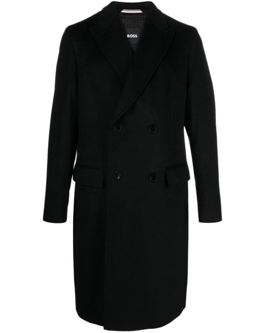 BOSS by HUGO BOSS Double-breasted Wool Coat in Black for Men | Lyst UK