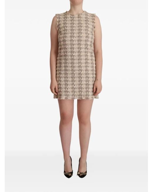 Dolce & Gabbana Natural Frayed-Edge Tweed Mini Dress