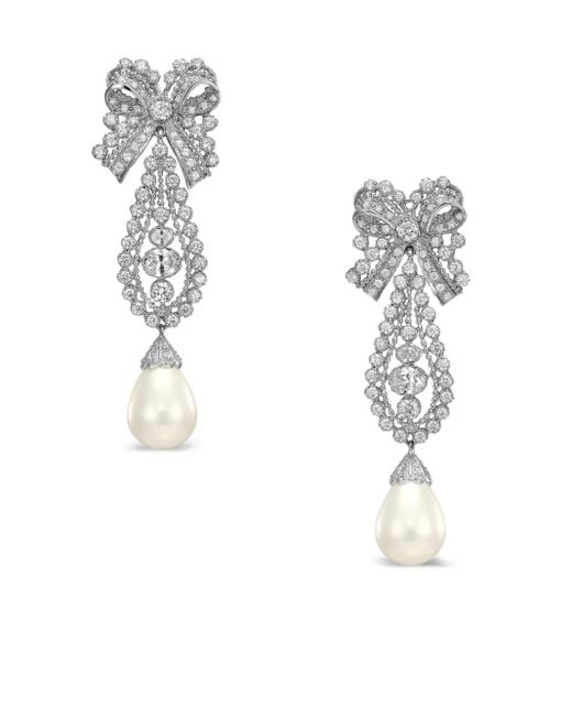 Anabela Chan White 14K And Rhodium Vermeil Dentelle Bow Pearl And Diamond Earrings