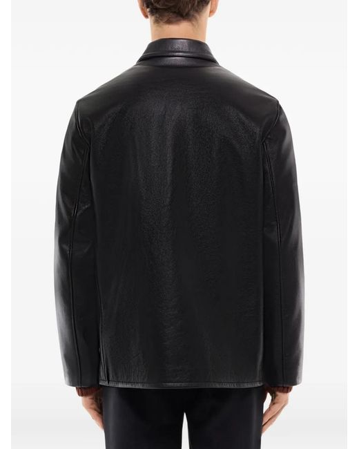Fursac Black Button-Front Leather Jacket for men