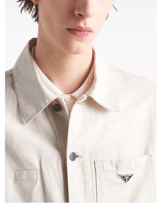 Camicia con logo di Prada in White da Uomo