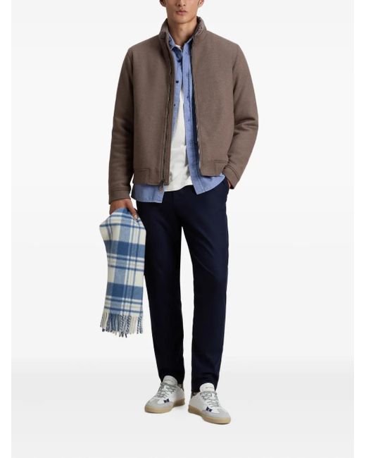 Woolrich Brown Knitted Wool Bomber Jacket for men