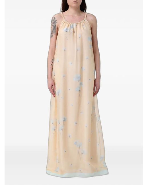 Emporio Armani Natural Maxi Floral-Print Silk Dress