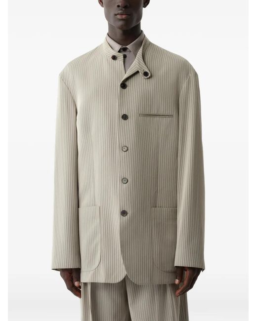 Calvin Klein Gray Pinstripe-Pattern Mandarin-Collar Jacket for men