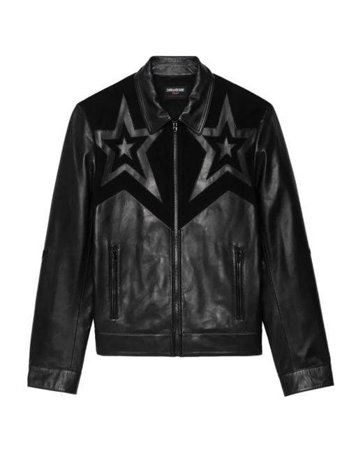 Zadig & Voltaire Black Star-Appliqué Leather Jacket for men