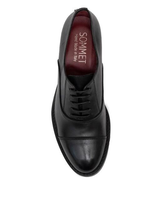 SOMMET Black Lace-Up Block-Heel Oxford Shoes