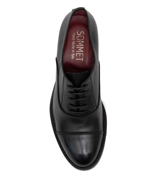 SOMMET Black Lace-Up Block-Heel Oxford Shoes