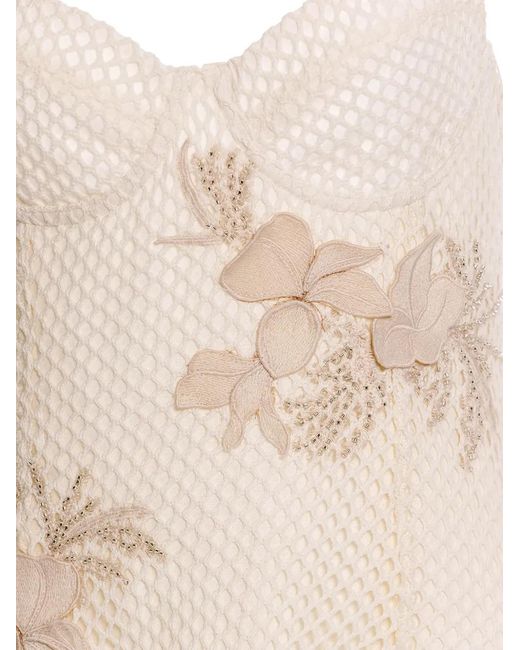 Agua Bendita White Rayna Floral-Embellished Midi Dress