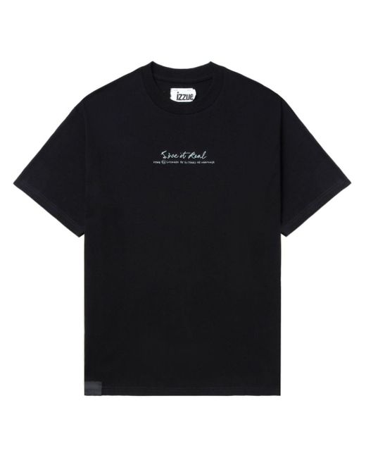 Izzue Black Slogan-print Cotton T-shirt for men
