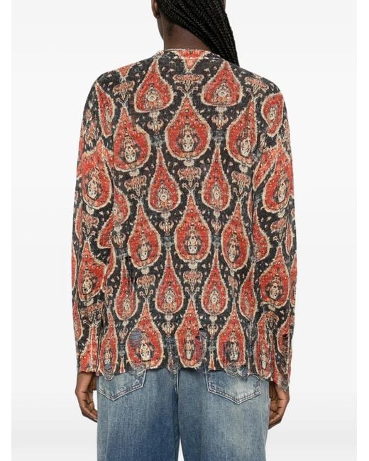 R13 Black Paisley Distressed Cardigan