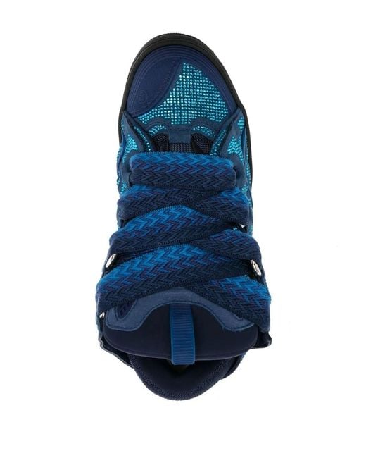 Lanvin Curb Leather And Rhinestone Sneakers Majorelle Blue for men