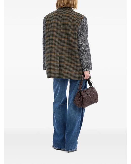 Munthe Brown Check-Pattern Sequin-Embellished Jacket