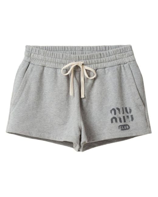 Miu Miu Gray Logo-print Cotton Track Shorts