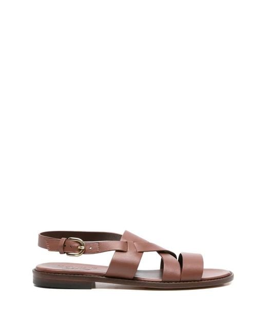 Doucal's Brown Crossover-Strap Leather Flat Sandals
