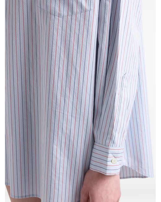 Prada White Striped Cotton Shirt With Half-Zipper