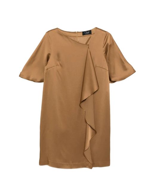 Clips Brown Ruffled Short-Sleeve Mini Dress