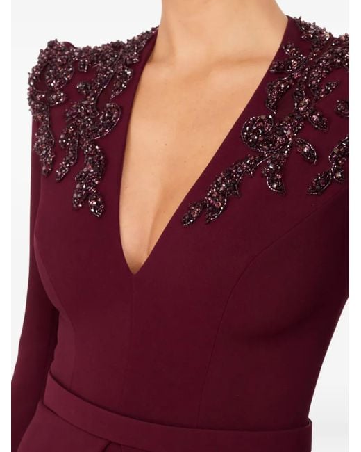Jenny Packham Purple Sequin-Embellished V-Neck Maxi Dress