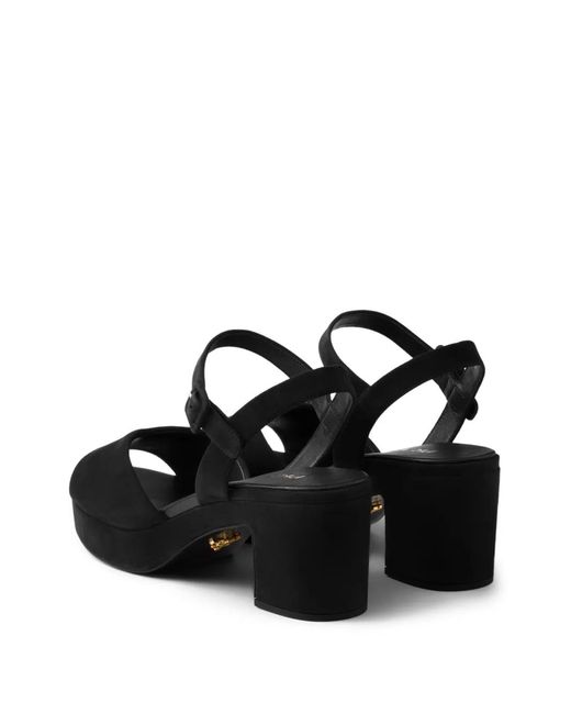 Prada Black Sandales En Daim Rembourré