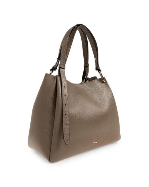 Furla Brown Nuvola Grained Leather Tote Bag