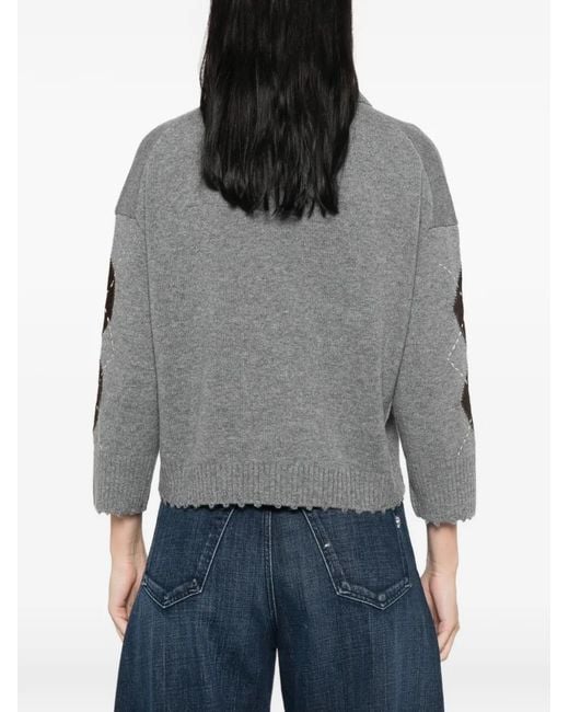 Pinko Argyle-Pattern Collared Sweater