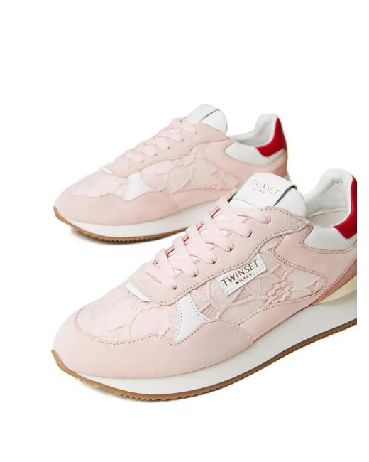 Twinset Pink Lace-Insert Low-Top Sneakers