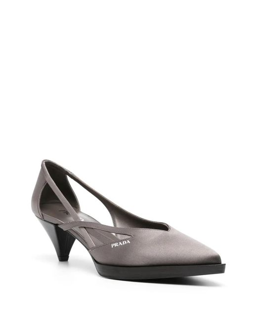 Prada Gray 60Mm Satin Cut-Out Pumps