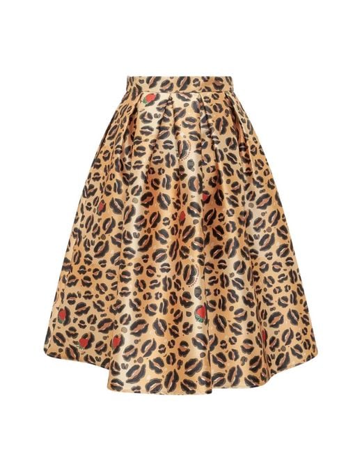 ALESSANDRO ENRIQUEZ Natural Animal-Print Pleated Midi Skirt