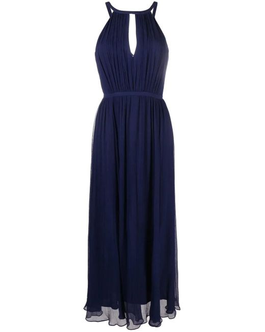 Polo Ralph Lauren Blue Crinkled Georgette Halter Gown