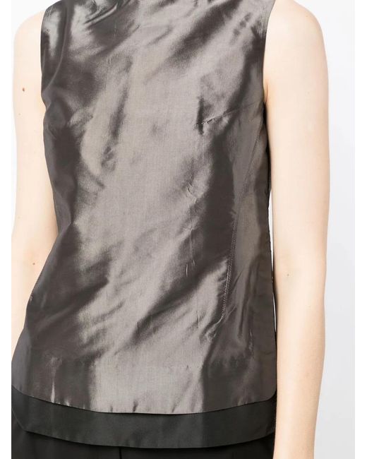 Shiatzy Chen Gray Contrasting-Trim Detail Blouse
