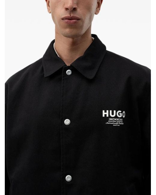 HUGO Black Logo-Print Button-Up Jacket for men