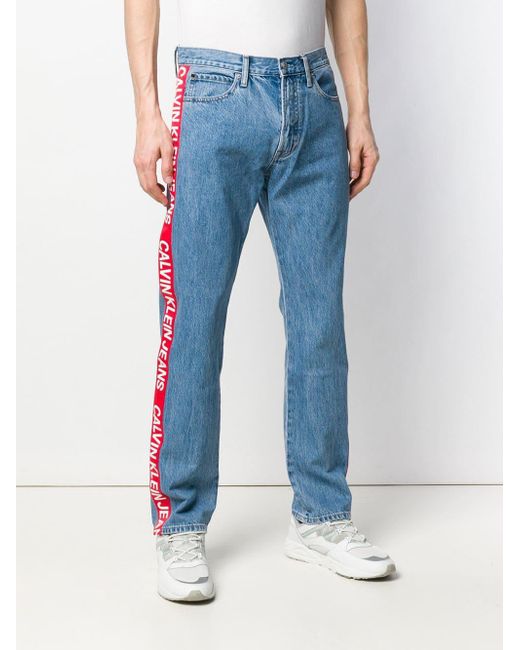 Calvin Klein Logo Stripe Jeans in Blue for Men | Lyst Australia