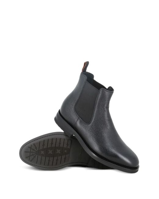 Santoni Black Elastic-Panel Leather Boots for men