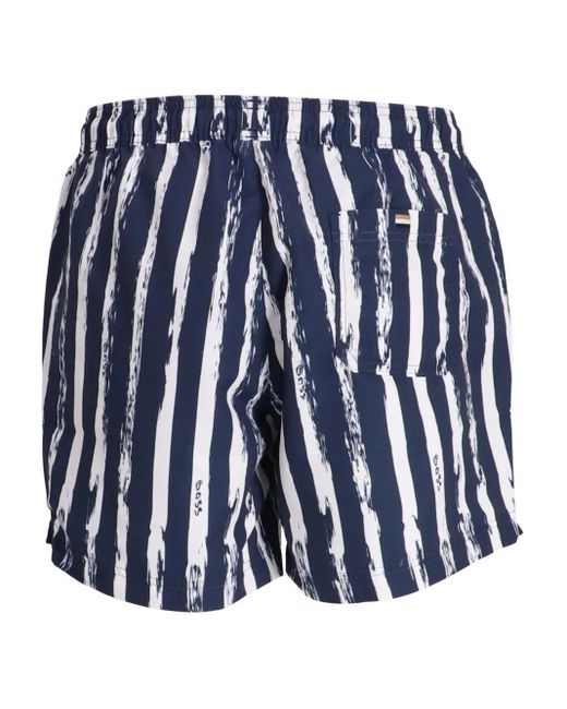 Boss Blue Striped Drawstring Shorts for men
