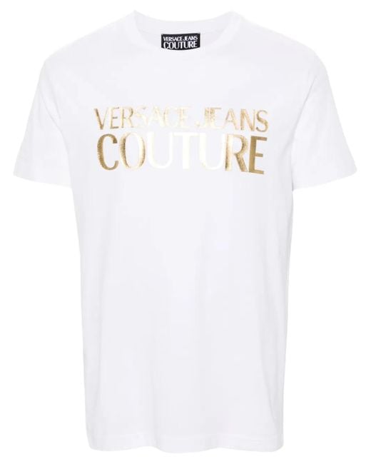 Versace Jeans Couture White Printed Logo Cotton Tee for men