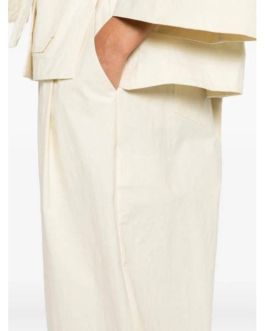 Psophia White Pleated Elasticated-Waistband Cotton Trousers