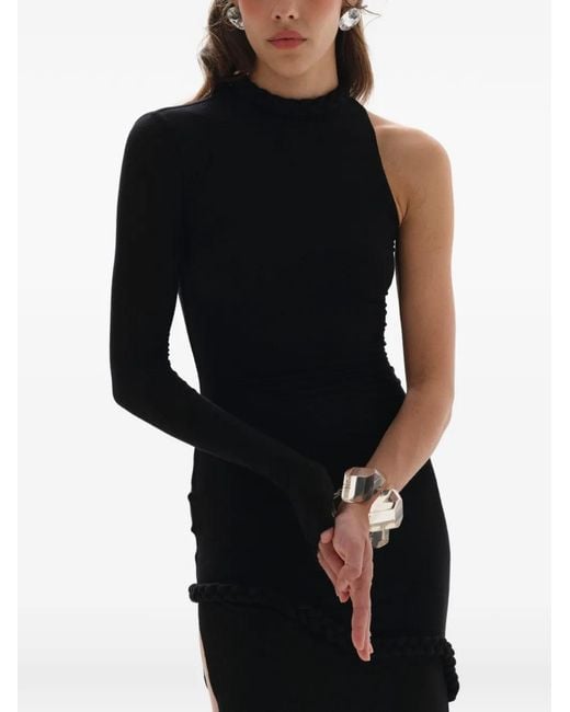 MANURI Black Candy One-Sleeve Braided-Detail Maxi Dress