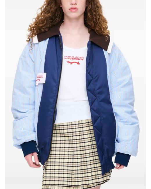 Charles Jeffrey Blue Logo-Embbroidered Bomber Jacket