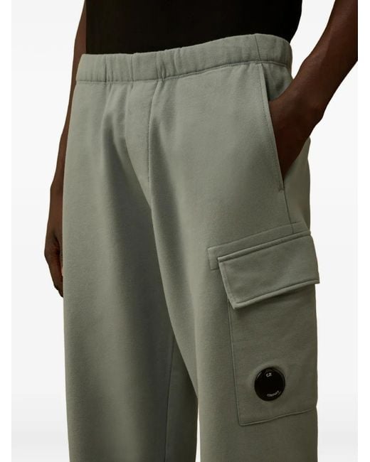 C P Company Green Diagonal-Raised Fleece Cargo-Pocket Cotton Track Pants for men